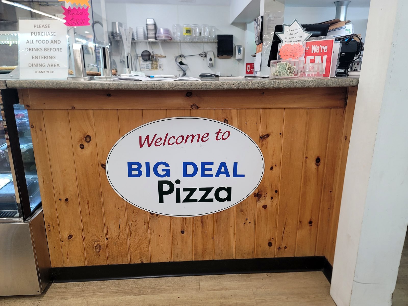 The welcome counter inside Big Deal Pizza, Spofford NH